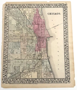 Antique 1872 Color Map CHICAGO w/ Districts 12.25" x 15" Augustus Mitchell - Picture 1 of 5