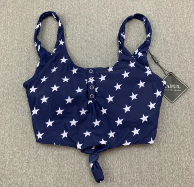 Zaful Snap Front Knotted Bikini Tankini Swimsuit Top Women M Blue Star Patriotic - Image 1 of 4