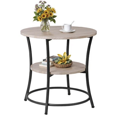 Wooden Round Side End Table 2-Tier Sofa Couch Accent Table w/Metal Frame Natural - Image 1 of 4