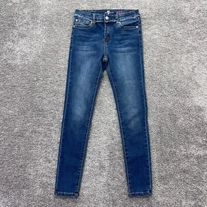 7 For All Mankind Jeans Girls 12 Blue The Skinny Denim Stretch Distressed Frayed - Picture 1 of 8