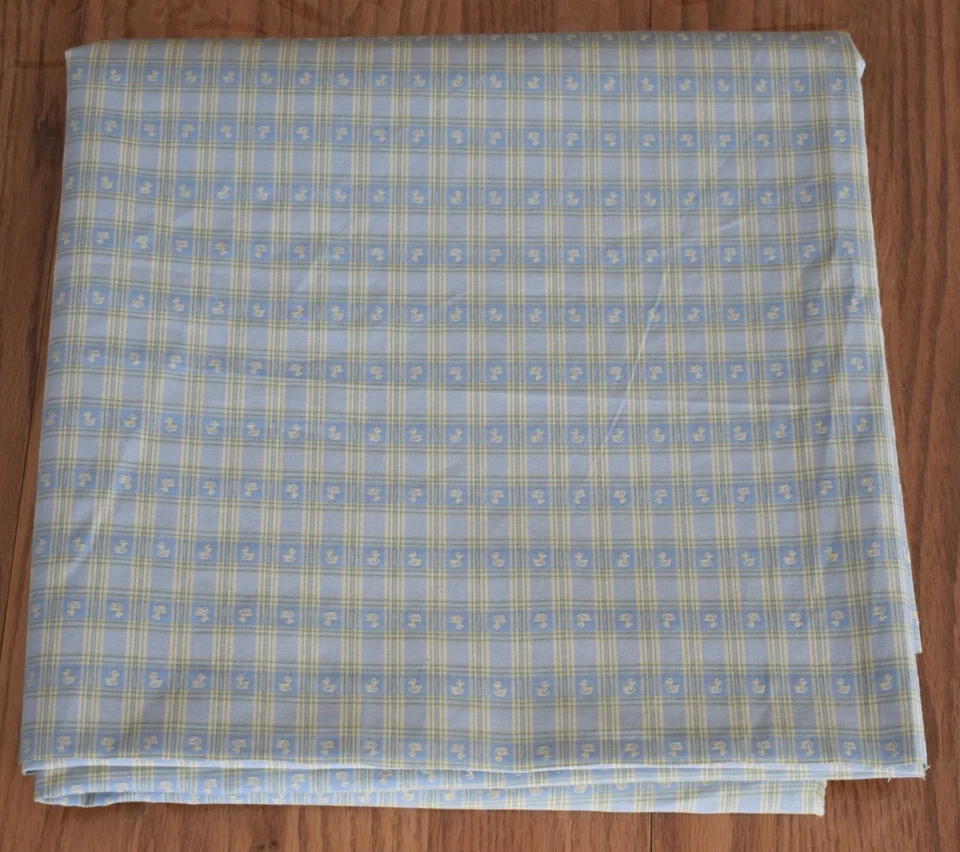 Vintage blue yellow plaid Duck Cotton Fabric baby Nursery  3 yards + x 60" - Image 1 of 3