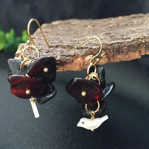 D13 Earrings Arangement From Red Blut-Bernstein With Bird Silver 925 - Imagen 1 de 3