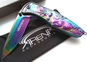 Unicorn Rainbow Pocket Knife Spring Assisted Frame Lock Tip Up Carry Mystical - Picture 1 of 6