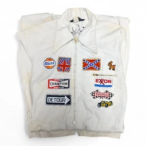 Vtg Racing / Concert White Wrangler Coveralls Patches 38 Long Gulf Champion Mens - Picture 1 of 17