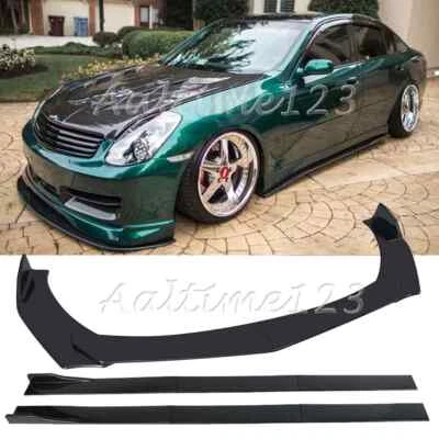 For Infiniti G37 G35 Sedan Front Bumper Lip Spoiler Splitter + Side Skirts Gloss Foto 1 de 4
