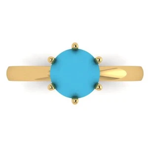 1.5 tcw Round Cut Engagement Ring 14K Yellow Gold Turquoise Promise Ring - Picture 1 of 11