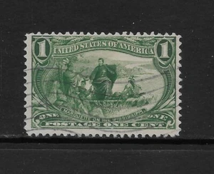 U.S. SCOTT 285 USED FINE - 1898 1c DK YEL GRN-TRANS-MISSISSIPPI ISSUE (BC) - Picture 1 of 2