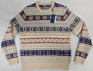 Polo Ralph Lauren Sweater Mens Medium New Fair Isle Jacquard Wool Blend Holiday - Picture 1 of 15