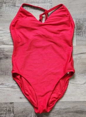Traje de baño Seafolly talla 14 rojo acanalado de una pieza espalda cruzada baja  Foto 1 de 4
