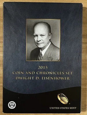 2015 Dwight D. Eisenhower 硬币和编年史套装反向精制,1 盎司银质奖章 — 第 1/4 张图片