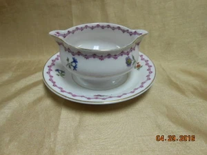 "MALMAISON" (OLDER, PURPLE FISHING SCENE) GRAVY BOAT W/UNDERPLATE BY HAVILAND - Picture 1 of 10