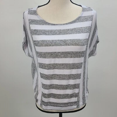 Apostrophe Sweater Top Women Small Gray White Pullover Stretch Open Knit  - Image 1 of 4
