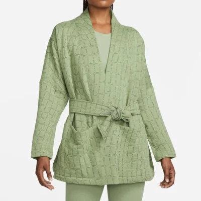 Nike Yoga Therma-FIT Luxe Robe Women's 1X Oil Green Jacquard Tie Front NEW - Image 1 of 4