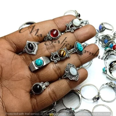 Ojo de tigre y mezcla de piedras preciosas 10 piezas anillos enchapados en plata 925 lote al por mayor joyas Foto 1 de 4