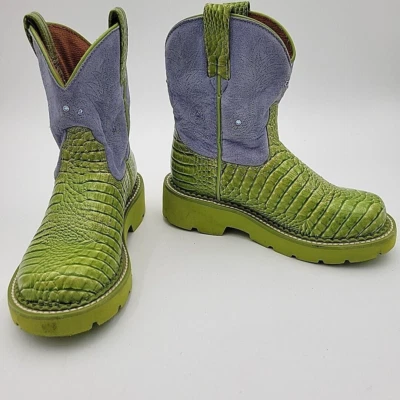 ARIAT Fatbaby 4LR 32646C 绿色蓝色浮雕鳄鱼皮靴 儿童 女孩 13 — 第 1/4 张图片