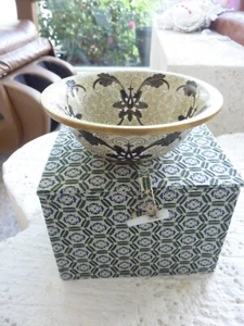 Chinese Cloisonné 5” Bowl Black Floral on Olive Green Background Unmarked - Picture 1 of 15