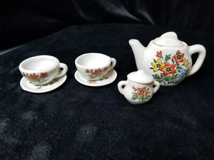 Vtg Dollhouse Tea Set Floral Patt Miniature Sugar Teapot Ceramic JAPAN - Picture 1 of 11