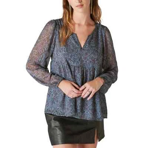 Lucky Brand Women's Blue Multi Open Neck Paisley Printed Peasant Top Size 2XL - Picture 1 of 8