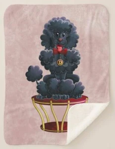 Poodle Black #1 Show Dog Breed Cartoon Art Mauve Sherpa Fleece Throw Blanket - Picture 1 of 4