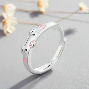 Glückliches Schwein Ring Süße Rot & Pink Mädchen Kinder Schmuck - Bild 1 von 7