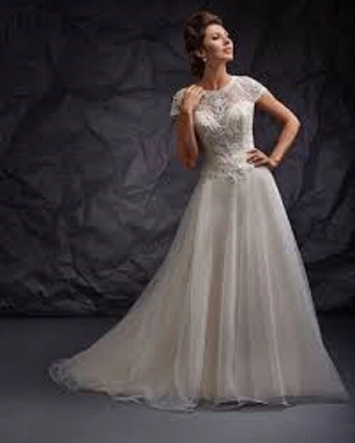 Bonny Essence Collection Wedding Gown Dress Cap Sleeve Natural Style 8700M Sz 10 - Image 1 of 4