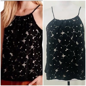 Anthropologie Liv Los Angeles Black Eyelet Floral Lace Boho Halter Top Small - Picture 1 of 9