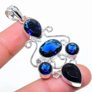 London Blue Topaz Gemstone Handmade 925 Sterling Silver Jewelry Pendant Sz 2.5" - Picture 1 of 1