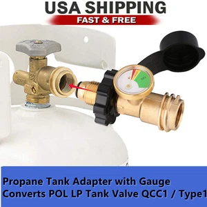 Propane Tank Gauge Brass Adapter w/Gas Pressure Level Meter Indicator for BBQ RV - Picture 1 of 9