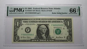 $1 2001 Radar Serial Number Federal Reserve Currency Bank Note Bill PMG UNC66EPQ - Picture 1 of 3