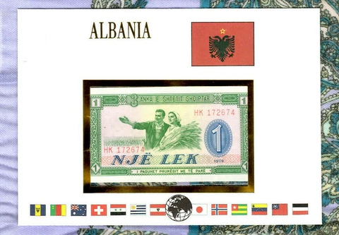 E Banknotes of All Nations Albania 1976  1 Lek P-40a UNC prefix HK Cover