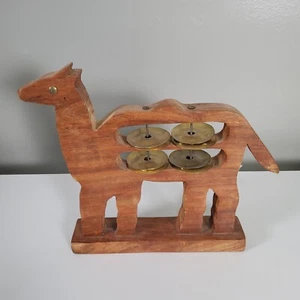 Vintage Unique Wooden Hand Carved Camel Tambourine Odd Gift Home Decor - Picture 1 of 11