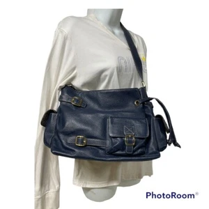 MAXX OF NEW YORK”, New, Large, Pebble Leather Handbag. Color Blue - Picture 1 of 11