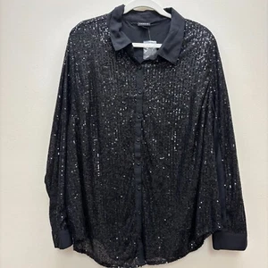 Torrid Dressy Sequin Top Womens Size 3X XXXL Black Shirt Plus Long Sleeve NWT - Picture 1 of 6