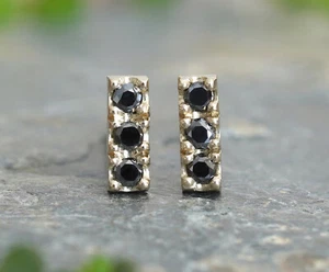 Black Diamond Stud Earrings in 9k Yellow Gold, Brand New - Picture 1 of 4