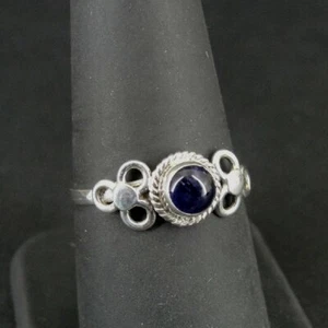 Ring Silver Round Purple Amethyst Stone Dainty Sterling 925 Ring Band Size 8 - Picture 1 of 4