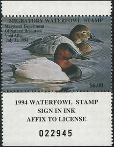 SELLO DE PATO DE ESTADO MARYLAND #20 1993 LIENZO de Louis Frisino - Imagen 1 de 1