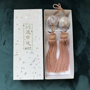 Fuchin Onyx Japanese Hanging Scroll Weights Pink Peach - Picture 1 of 11