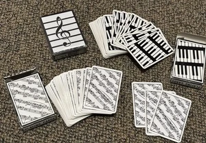 3 mazzi di carte da gioco a tema musicale bianco e nero Albert Elovitz 1 NOS, 2 usate - Foto 1 di 5
