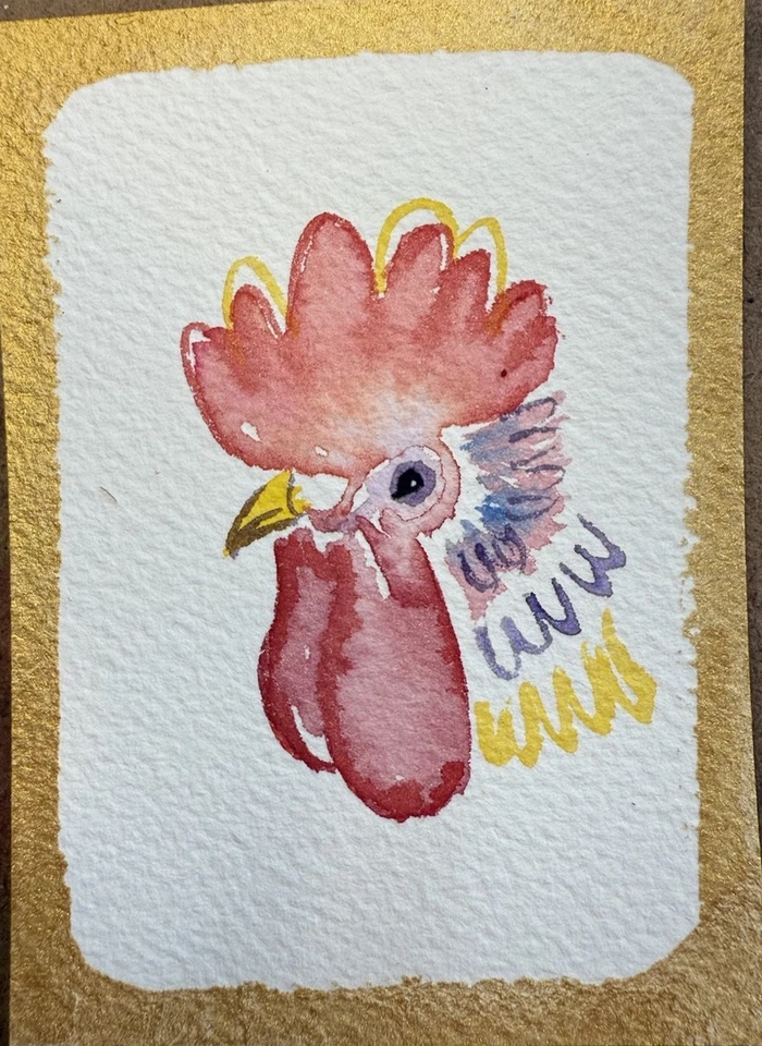 Pintura de gallo acuarela original ACEO 2,5”x 3,5” de Beth Szymanski Foto 1 de 1