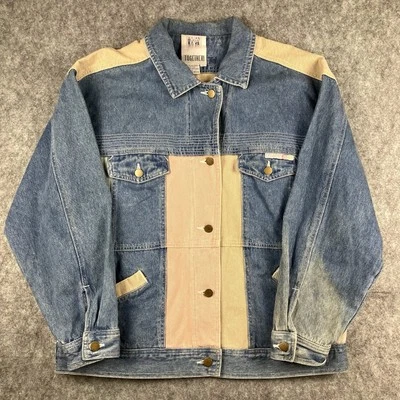 ¡Juntos! Chaqueta vaquera abotonada para mujer bloque de color de colección años 80 90 talla grande  Foto 1 de 4