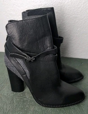 Botines para mujer Cynthia Vincent de cuero negro y fieltro gris, talla 6,5 Foto 1 de 4