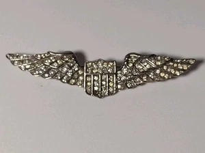 Vintage WWll Sterling Strass Flügel Herz Brosche - USA - Bild 1 von 9