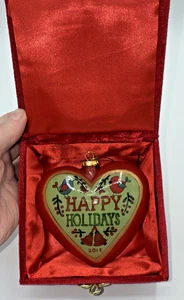 2013 Pier 1 Li Bien Glass Happy Holidays Heart Christmas Ornament Hand Painted - Picture 1 of 12