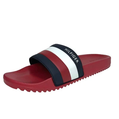 Tommy Hilfiger Mens Slide Pool Sandals Size 12 Red Black Slip-On Comfort Shoes - Image 1 of 4