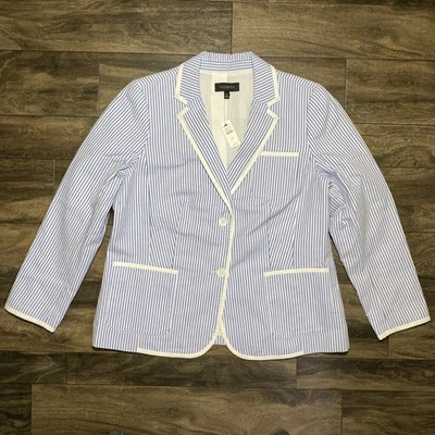 Talbots Summer Blazer Women's Size 16 Seersucker Blue White Striped 2-Button NWT - Image 1 of 4