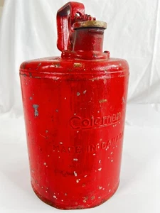 Vintage Coleman Rot Metall Benzinkanister Kanne Behälter Made In Canada Camping RAR - Bild 1 von 21