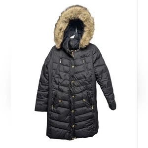 MICHAEL MICHAEL KORS Damen Schwarz Daunen Puffer Winter Lang Mantel Kunstfell Medium - Bild 1 von 7