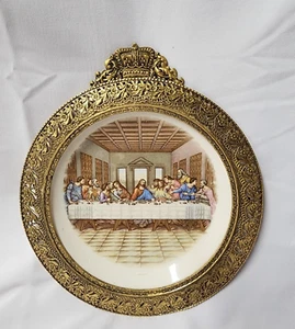 Vintage Gold filigree Framed Last Supper Plate  9" x 8" with hanger - Picture 1 of 4