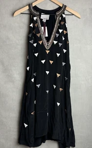 NEW Anthropologie Chloe Oliver Womens XS Black Gold Bedrock V neck Dress $172 - Picture 1 of 13