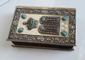 VINTAGE TORAH HEBREW JEWISH PRAYER BOOK JUDAICA METAL SILVER-TONE TURQUOISE - Picture 1 of 9